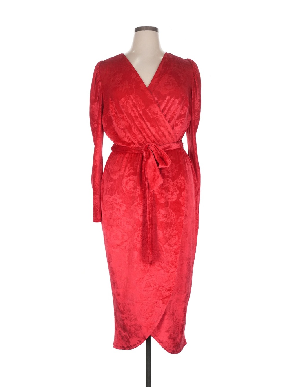 Lane Bryant Red Wrap Midi Dress with Self Tie Belt